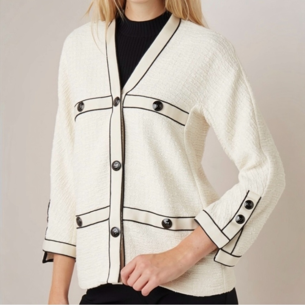 Maje Tweed-Style Cotton Jacket Ecru Size 38